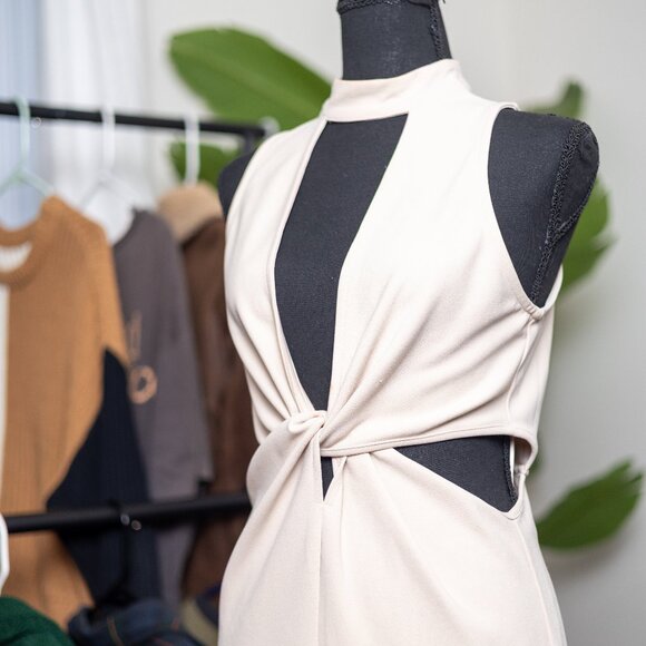 Beige Cutout Twist-Front Midi Dress - Picture 2 of 3